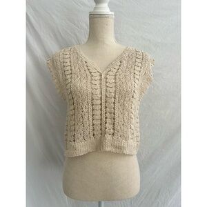 No brand Vintage Floral Crochet Vest Womens Size Small Medium Cream Cropped